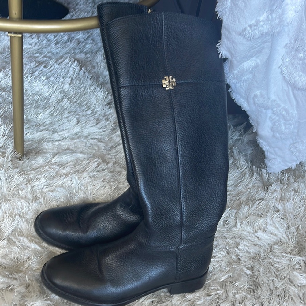 Tory Burch knee high black leather boots